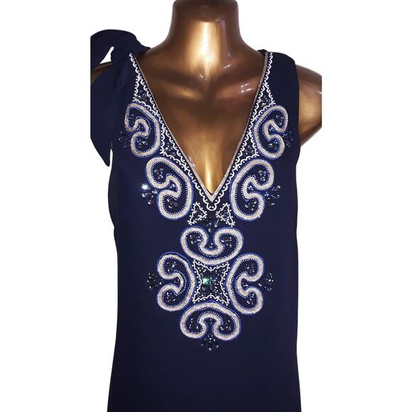 Lilly Pulitzer Sz 2 PENELOPE Bead & Gold Metallic Embellished Dress - Picture 3 of 9